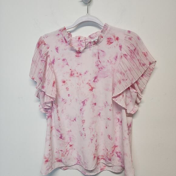 Nine West Pleated Ruffle Sleeve Blouse Size L Pink Chiffon Wearable Art Career - Picture 14 of 15